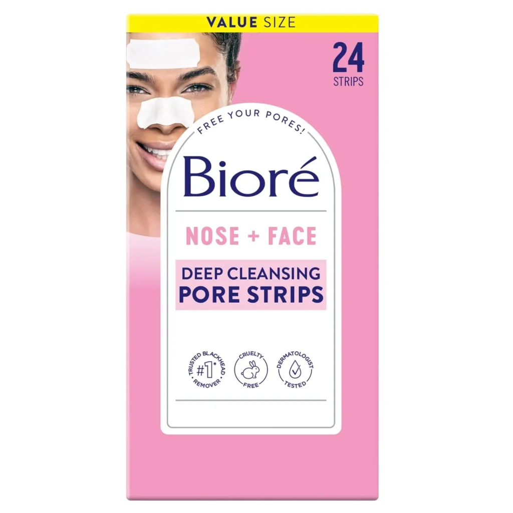 Bioré Nose+Face Blackhead Remover Strips, Deep Cleansing Strips for Nose, Chin, or Forehead, Instant Blackhead Removal and Pore Unclogging