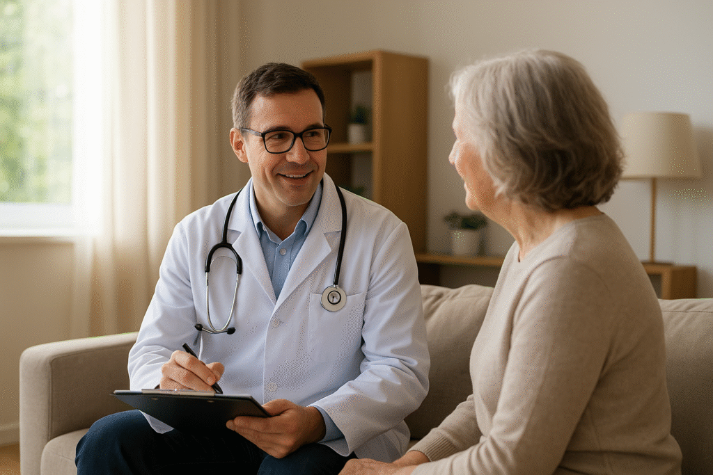 Doctor visiting a patient at home, representing trusted house call medical services available in Winnipeg, Manitoba.